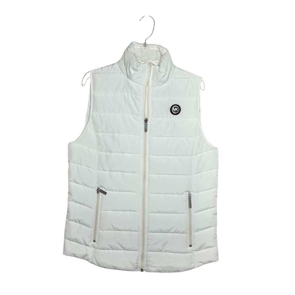 Michel Kors‎ White Solid Full Zipper Puffer Vest Size S